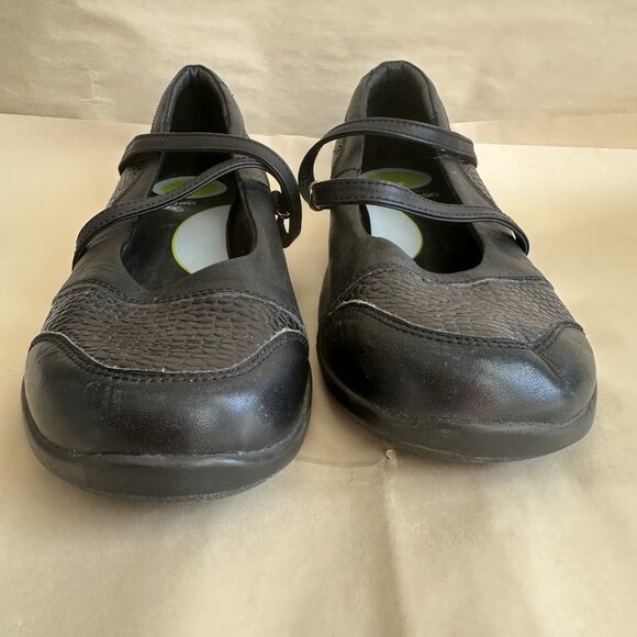 Aetrex Black Leather Mary Jane Flats Women 9.5 Textured Pebble Comfort Shoe - Picture 7 of 8